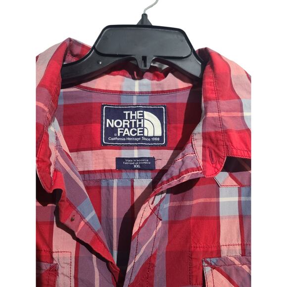 North Face Red Blue Plaid Button Short Sleeve Shirt Size XXL - Picture 2 of 5